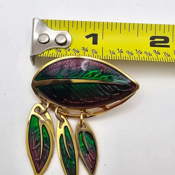 Berebi Enamel Leaf Drop Earrings Purple Green Pierced Gold Tone - Picture 10 of 10